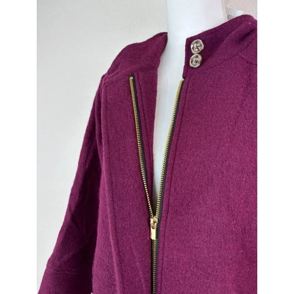 Chico's women's 2 large maroon boiled‎ wool full zip lined wide sleeve jacket